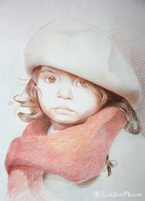 外国小女孩彩色铅笔画绘画上色步骤