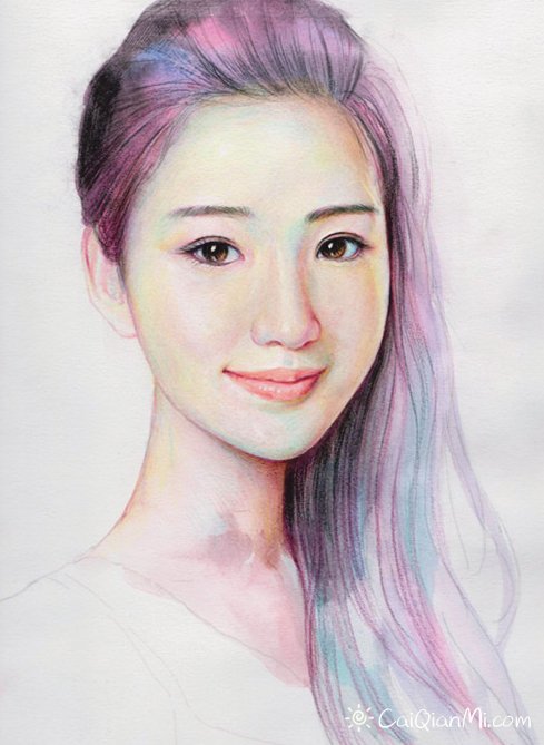 手绘美女人物彩铅画作品欣赏