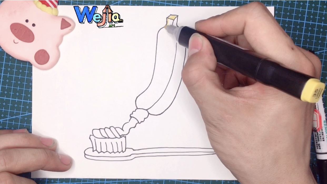 有创意的牙膏，用简单的香蕉和牙刷画的简单创意画